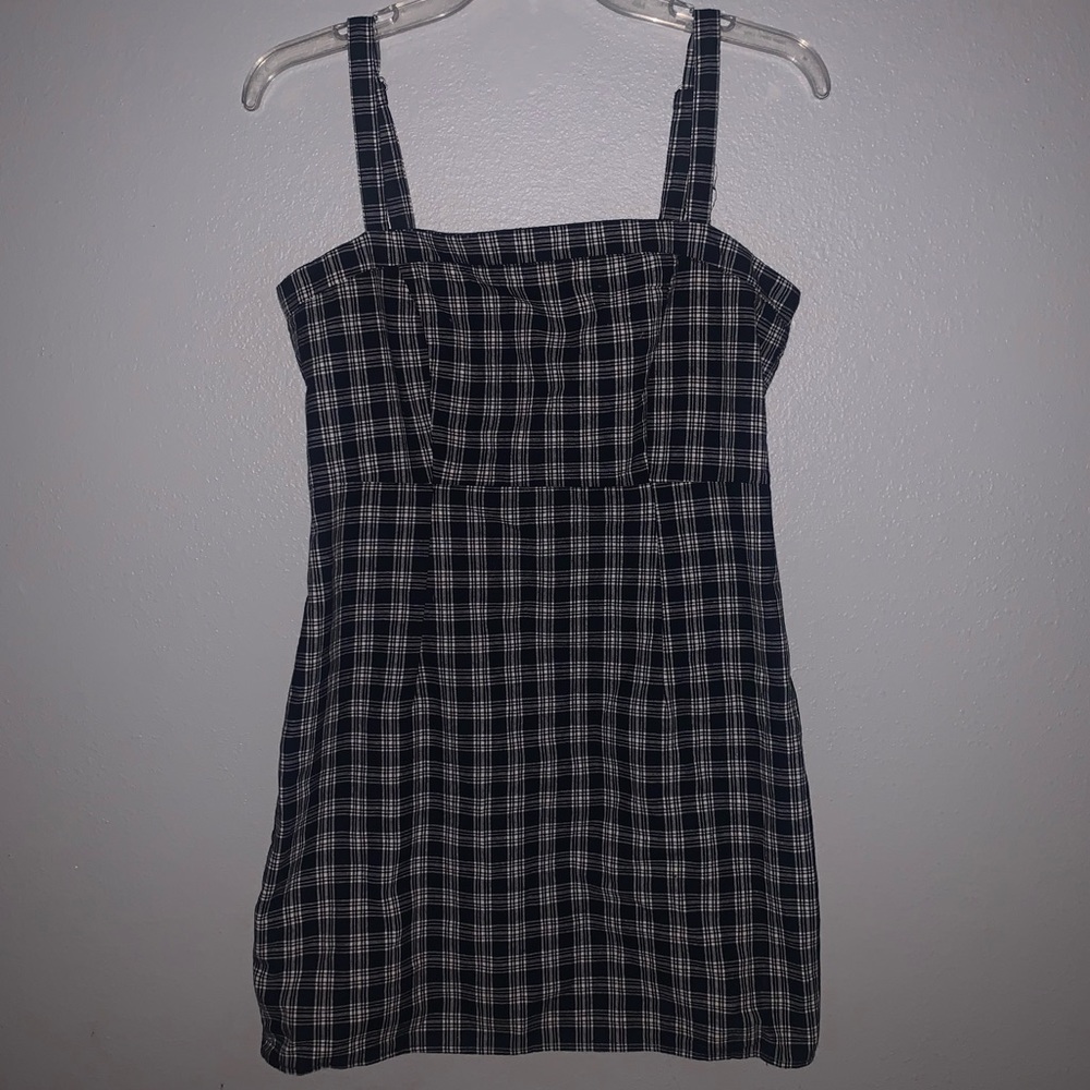 blue and white plaid dress